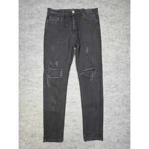Serenade Men's Skinny Jeans Men's 34 (FITS 32x32) Black Denim Distressed